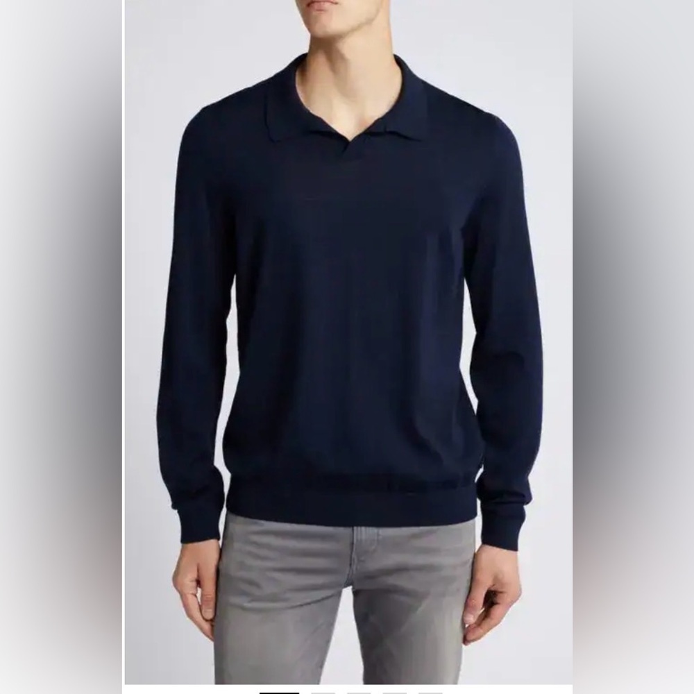 Boss Enord Long Sleeve Wool Polo Sweater in Dark Blue